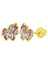 outstanding mini multicolor unicorn screw back earrings for babies and kids